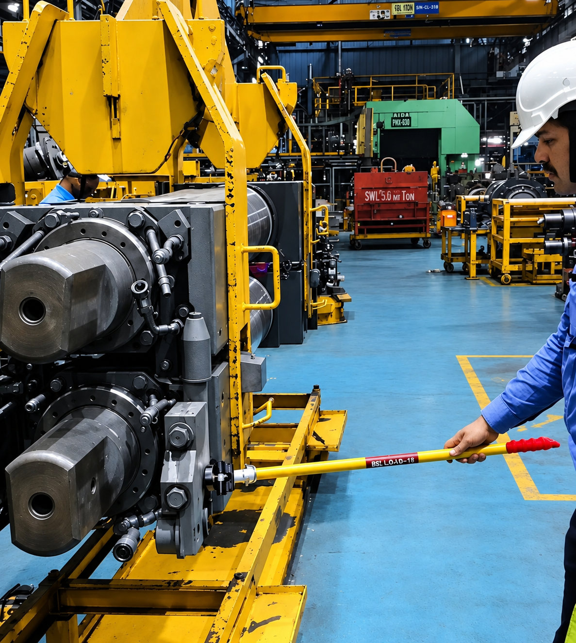 PSC task-specific tool engaging industrial equipment