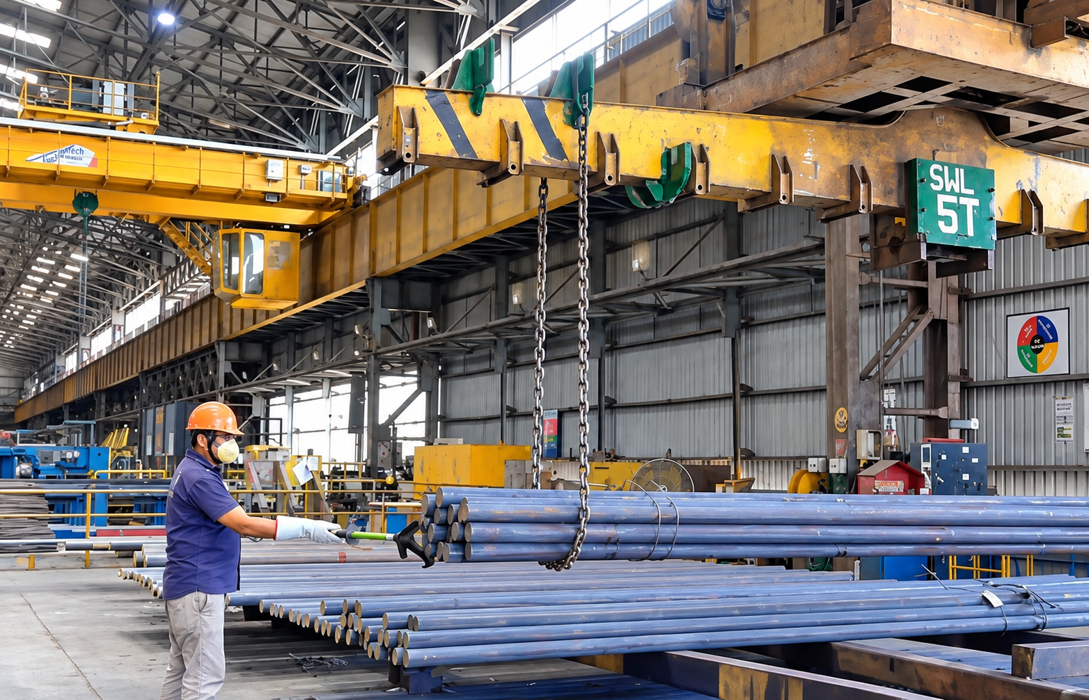 PSC tool being used to control a suspended bundle of steel bars